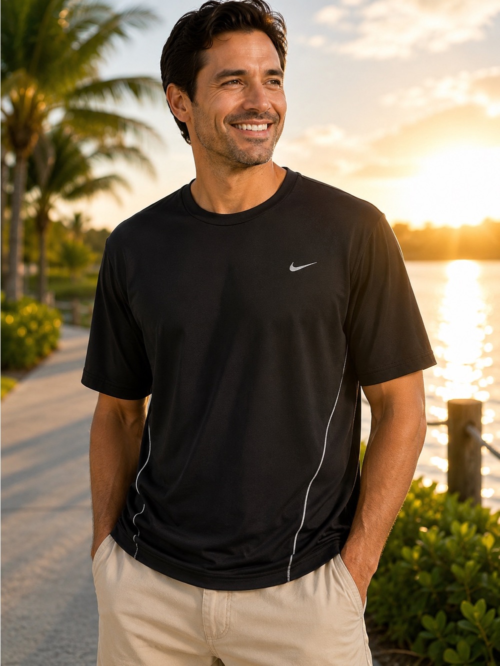 Nike Black Short-Sleeve Performance Tee with White Accents